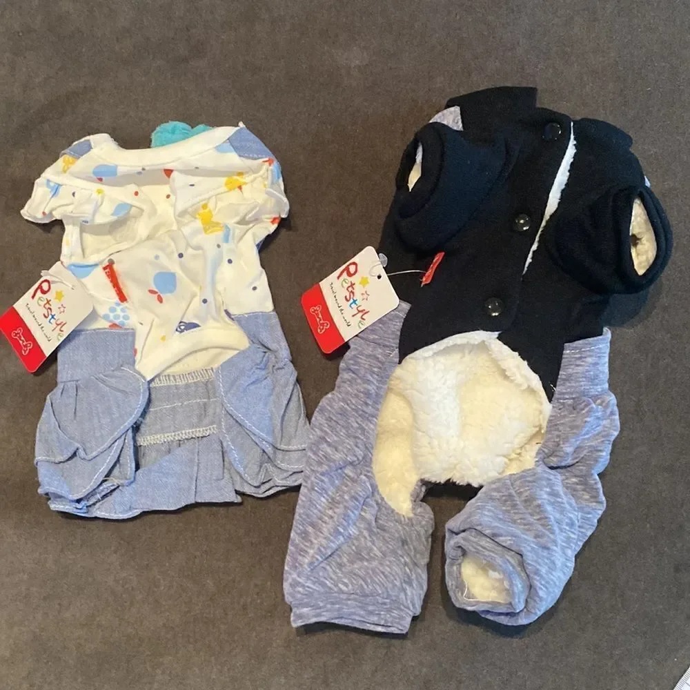 Dog Coat Suit Dress Bundle - Summer Dress & Winter Suit Size S NWT